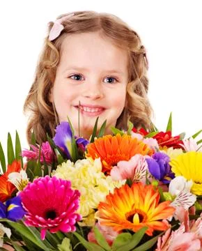Child with spring flower. Foto stock