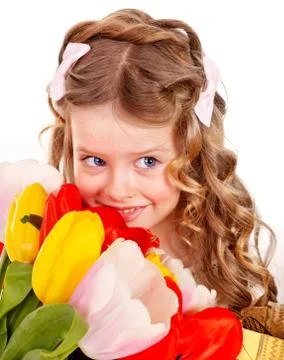 Child with spring flower. Stock-Fotos