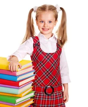 Child with stack book. 스톡 사진