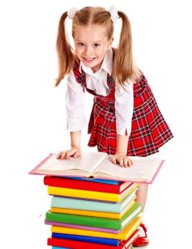 Child with stack book. 스톡 사진