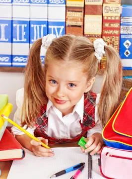Child with stack book. 스톡 사진