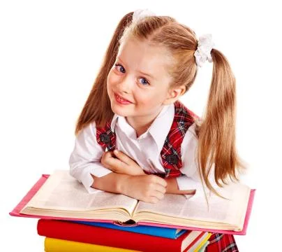 Child with stack book. 스톡 사진