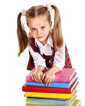 Child with stack book. Stock Photos