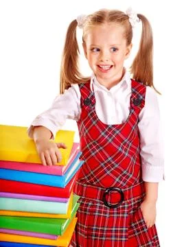 Child with stack book. 스톡 사진