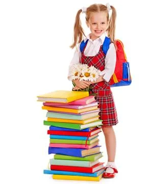 Child with stack book. 스톡 사진