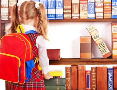 Child with stack book. Foto stock