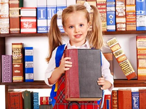 Child with stack book. 스톡 사진