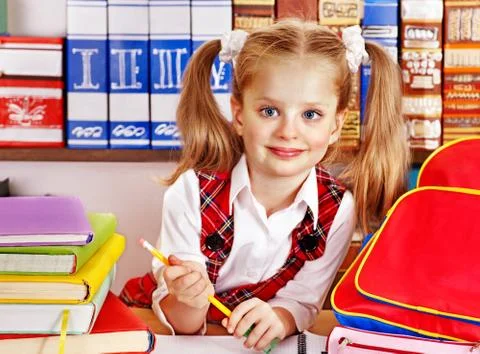 Child with stack book. Stock Photos