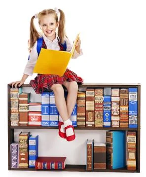 Child with stack book. 스톡 사진