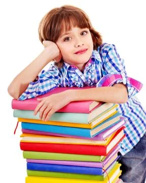 Child with stack of books. 스톡 사진