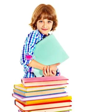 Child with stack of books. 스톡 사진