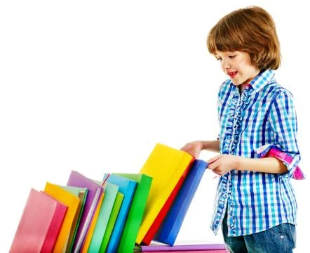 Child with stack of books. Foto stock