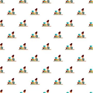Child stacking colorful toy blocks on a white background Stock Illustration