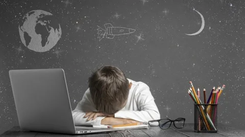 The child studies remotely at school. back to school Video stock 159438962