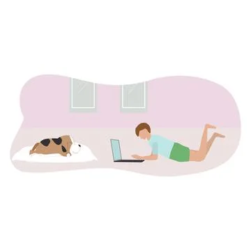 Child study remotely with computer laptop at home Stock Illustration