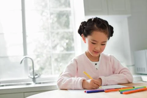 A child is studying Stock Photos