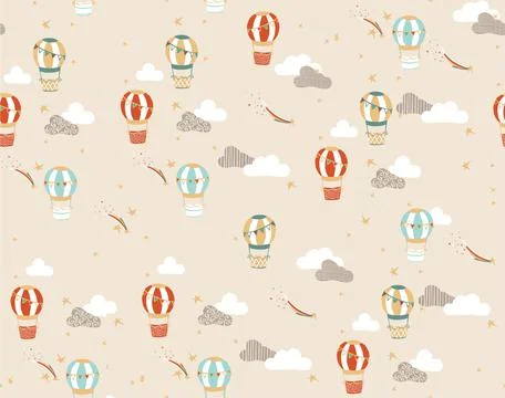 Child style air balloon pattern. fabric, textile illustration Stock Illustration