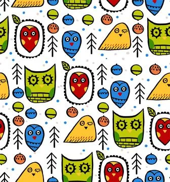 Child style owl characters. Pattern. Vector illustration Stock Illustration