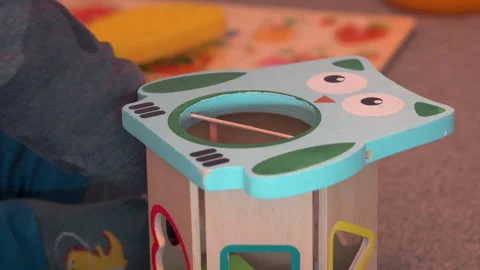 Child Successfully Putting Multiple Blocks Into Shape Sorter Stock Footage 329325063
