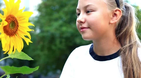 Child with sunflower Stock Footage 42702935