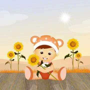 Child with sunflower Stock Illustration