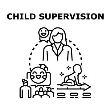 Child supervision and development from infant to student Stock Illustration