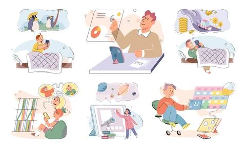 Child with tablet. Children benefit from using digital tablets as they can learn Illustrazione stock