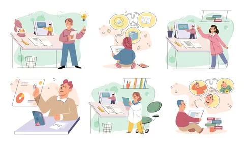 Child with tablet. Online studying allows students to have access to wealth Stock Illustration