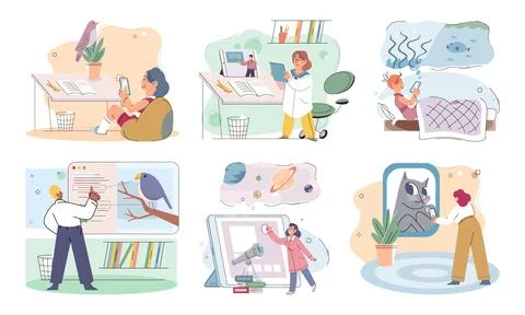 Child with tablet. Personalized learning through use tablets caters to Stock Illustration