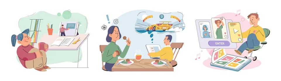 Child with tablet. Using digital tablet enables person to have more connected Stock Illustration