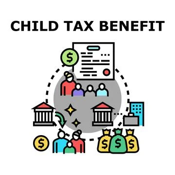 Child tax benefit program providing family financial support Illustrazione stock