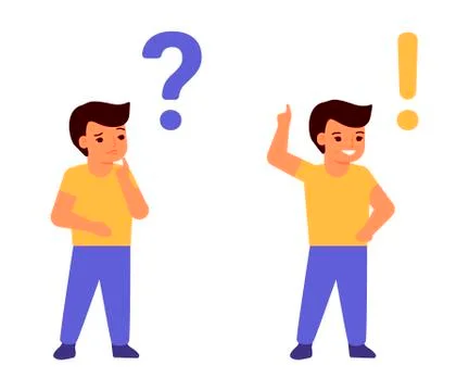 Child thinks, reflects, doubts and decides, finds, comes up with. Question and Stock Illustration