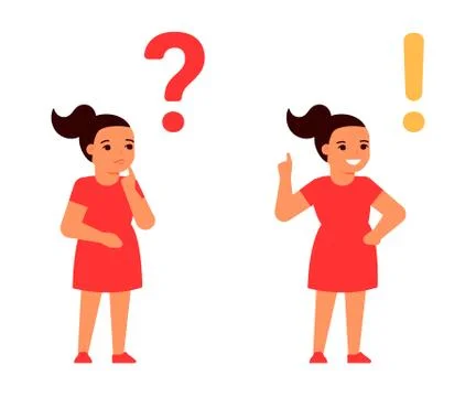 Child thinks, reflects, doubts and decides, finds, comes up with. Question and Stock Illustration
