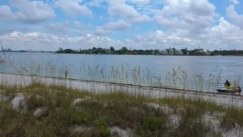 Child throwing a shell into the water on Lido Beach Stock Footage 98200699
