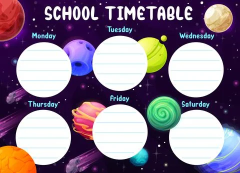 Child timetable with galaxy planets in space Stock Illustration