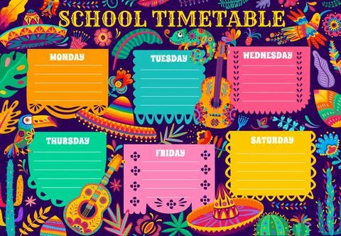 Child timetable schedule with mexican decorations 스톡 일러스트