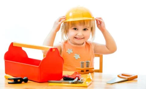 Child with toy tools Foto stock