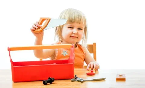 Child with toy tools Foto stock