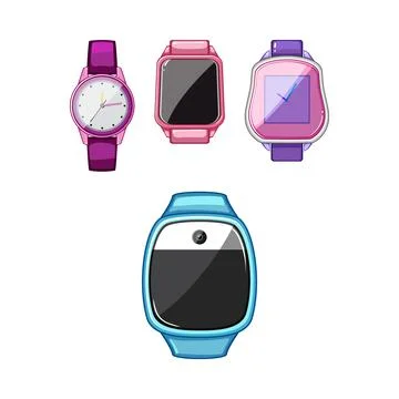 Child tracking smart device and analog watch collection Stock Illustration