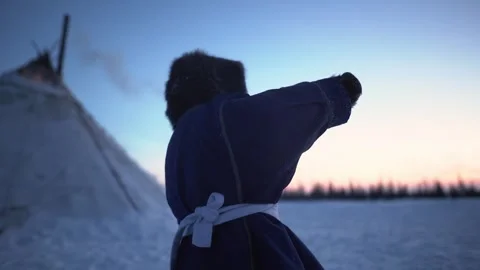 A child in traditional Yamal clothes Stock Footage 280343653