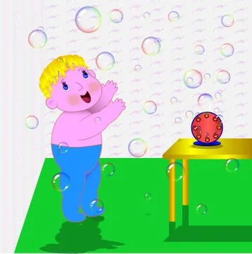A child tries to catch a bubble in the air Stock Illustration