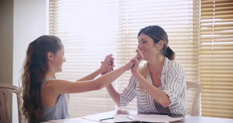 Child, tutor and high five with hug for passing test, exam or assessment Stock Footage 222000715