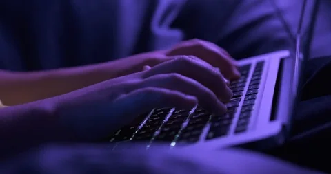 Child typing text message on keyboard.  Close up view children's fingers typi Stock Footage 118520931