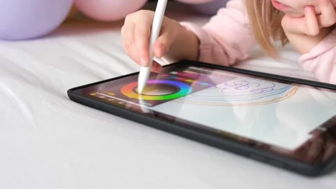 Child Use Digital Graphic Tablet, Drawing,Technology Stock-Footage 201201831