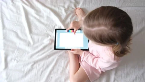 Child Use Tablet For Drawing Stock Footage 201513651