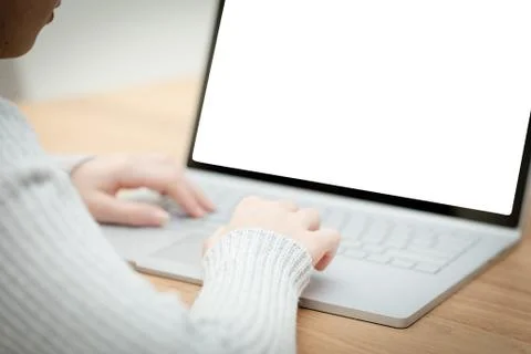 Child Uses a Computer for School Work Foto stock