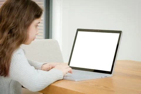 Child Uses a Computer for School Work 写真素材