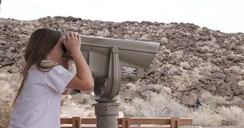 Child Using Built in Binoculars at Petroglyphs Park NM Stock Footage 243205382