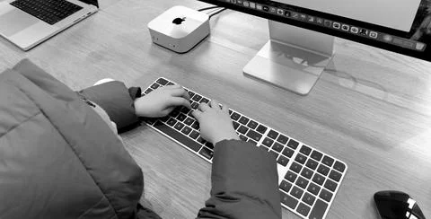 Child Using Computer Keyboard Stock Photos