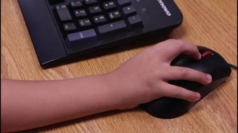 Child using a computer mouse at Gilmartin Elementary school Stock Footage 304367651